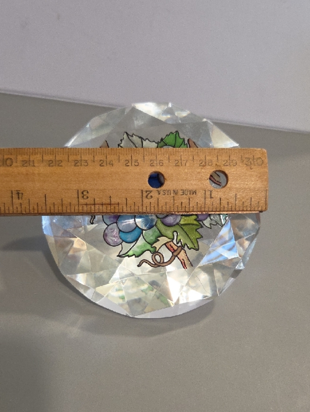 Faceted Glass Paperweight with Blue Grape Illustration - Picture 5 of 7